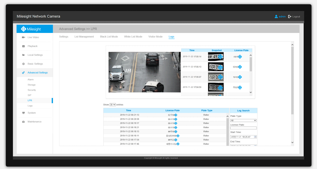 Milesight LPR Cameras setting Interface